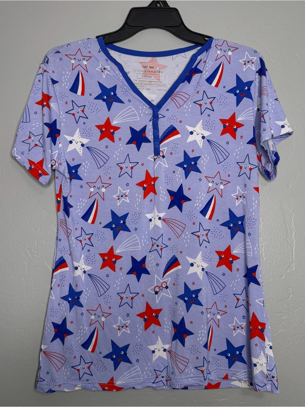 Little Sleepies Womens Starry Splash Bamboo Short Sleeve Pajama Patriotic Star S
